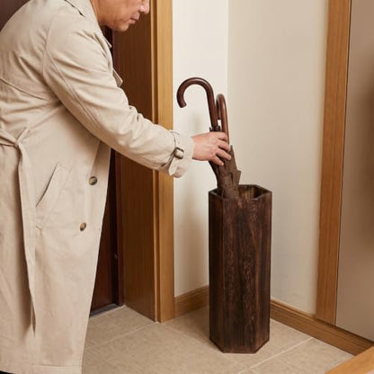 Rustic Wooden Umbrella Stand - Large Capacity Indoor Barrel Shape Organizer