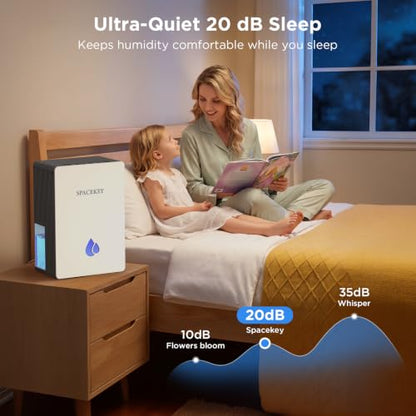 Spacekey Water Tank Dehumidifier with Drain Hose - 95oz Capacity, Quiet, Timer, Aromatherapy, Grey & White - Suitable for 1000 Sq.Ft