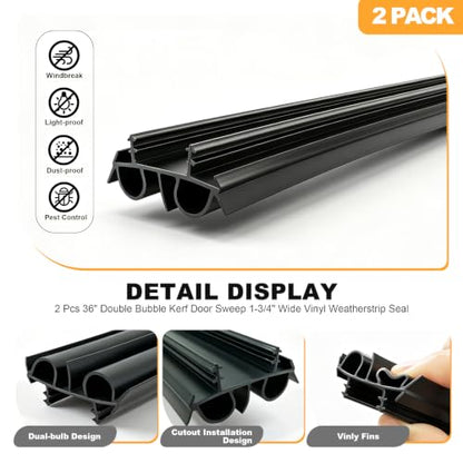 Brown Double Bubble Kerf Door Draft Stopper 36-Inch Weatherstrip Set - 2 Pack