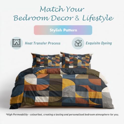 Multicolor Queen Size Geometric Duvet Cover Set - 3 Piece Bedroom Bedding