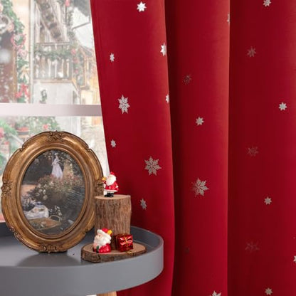 Christmas Snowflake Curtains for Living Room - 42x72 Inches, Red & White, Pack of 2 - Holiday Window Treatments