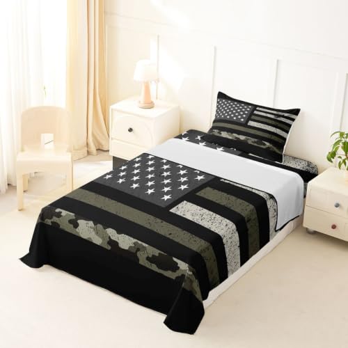 Black Green Camo Twin Bed Sheets Set for Kids Boys - 3Pcs Soft & Breathable