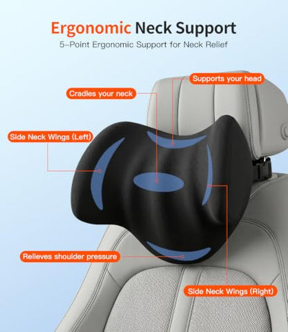 2 Pack Car Neck Pillow Black - Ergonomic Memory Foam Support for Long Drives
