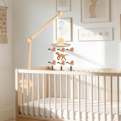 Baby Crib Mobile Arm with Rotating Music Box - Wooden Mobile Holder, 23 Inch, Nursery Decor - Variation of Holder
