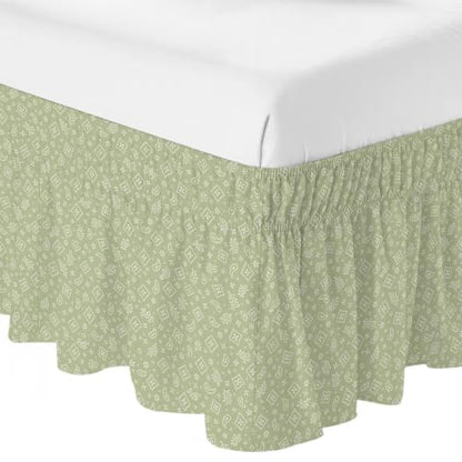 Queen Size Adjustable Elastic Bed Skirt with 16-Inch Drop Sage Green Paisley