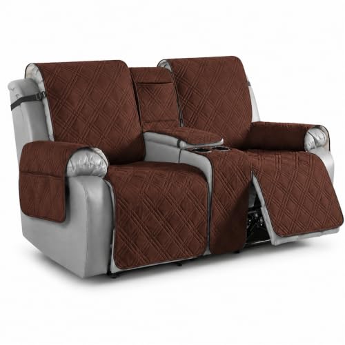 Coffee Waterproof Loveseat Recliner Cover with Center Console and Straps - 2 Seater