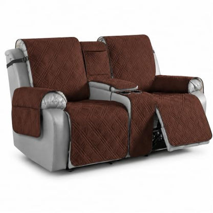Coffee Waterproof Loveseat Recliner Cover with Center Console and Straps - 2 Seater