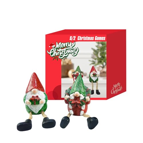 Christmas Gnome Santa Set of 2 - Nordic Holiday Elf Figurines with Dangling Legs