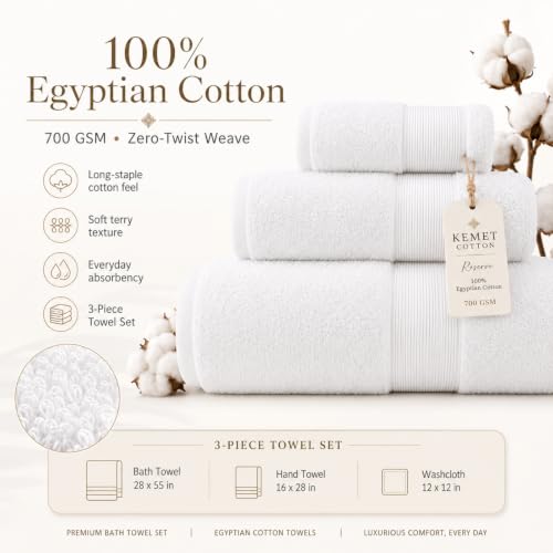 KEMET Luxury Bath Towel Set of 3 Pink - Egyptian Cotton 700 GSM, Absorbent & Soft