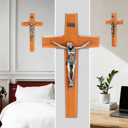 6.9 Inch Wooden Catholic Crucifix Wall Cross with Jesus & INRI Plaque - Traditional Religious Decor