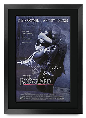 The Bodyguard Kevin Costner Whitney Houston Signed Poster Black Frame 16x12 Inches