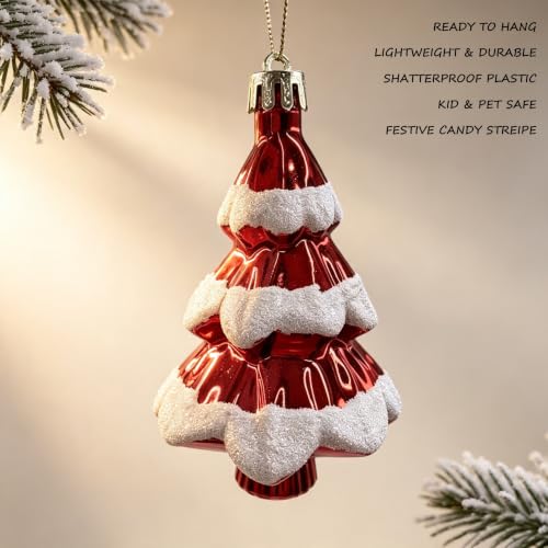 Christmas Baubles 40 Pack - Red, Green & White Shatterproof Ornaments with Hand-Painted Designs