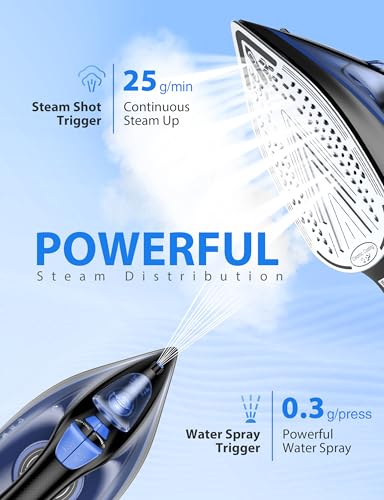 Sundu 1500W Steam Iron with Ceramic Soleplate & Auto-Off - Terra Blue