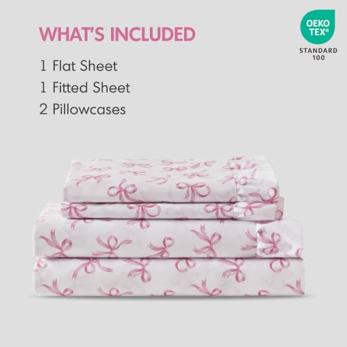 Full Sheet Set with Pink Bow Ruffle - 4 Piece Bedding Comforter Set