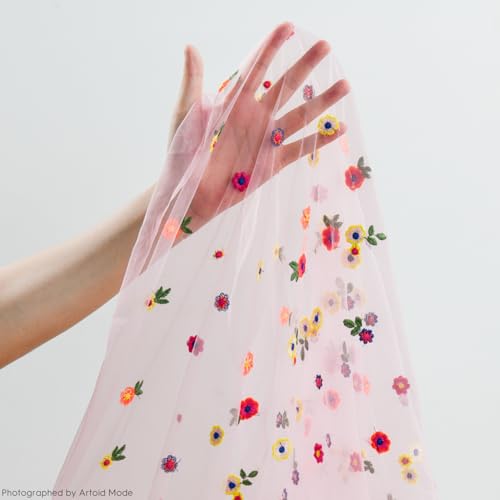 Pink Embroidery Daisy Gauze Table Runner 59x120 Inch - Artoid Mode