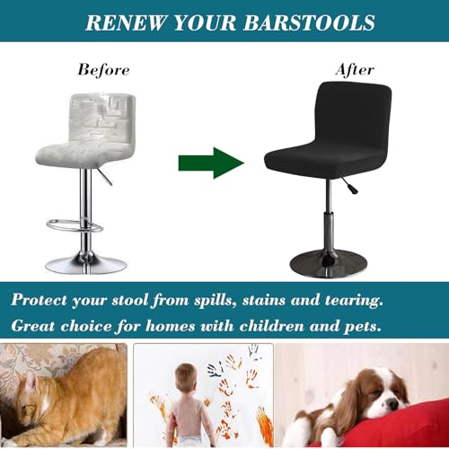 Velvet Bar Stool Covers 4PCS Black - Stretch Seat & Back Protectors