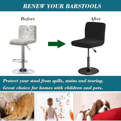 Velvet Bar Stool Covers 4PCS Black - Stretch Seat & Back Protectors