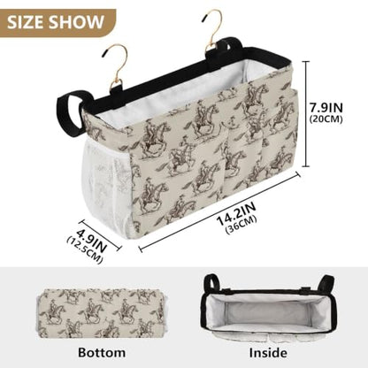 Western Cowboy Pattern Bedside Caddy Organizer with 6 Pockets & Hooks for Bunk Beds