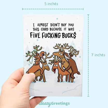 Funny Christmas Card for Adults - Hilarious Holiday Greeting with Reindeer - Inappropriate Holiday Card for Men or Women