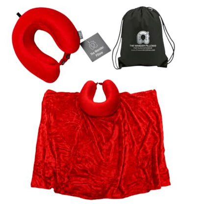 Travel Pillow with Built-In Blanket - Ruby Nap Softcover, Memory Foam Neck Support for Airplanes and Long Trips