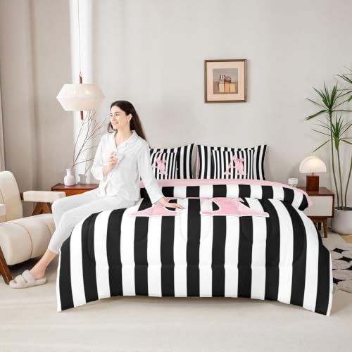 Pink Reversible Initial Letter A Comforter Set Queen Size - Black Pink Variation