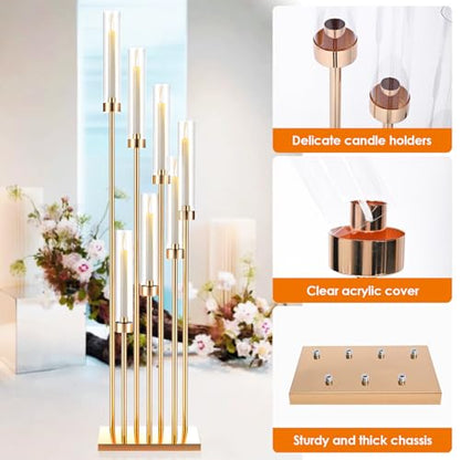 Gold Floor Candle Holder Set with 7 Arms - Tall Metal Candelabra for Weddings & Decor