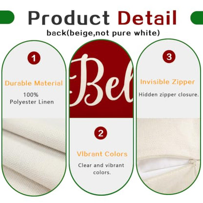 Christmas Believe Pillow Cover 18x18 Red Holiday Decor - Pack of 1
