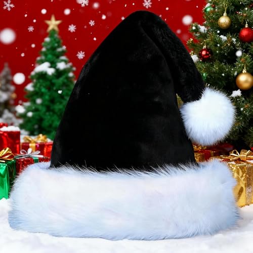 Child Santa Hat Black Velvet Plush Xmas Hat for Kids Holiday Party