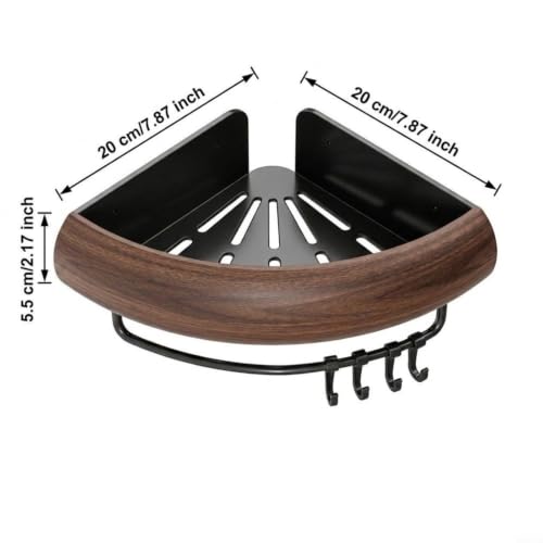 Aluminum Corner Bathroom Shelf with Walnut Finish Wall Mount Storage