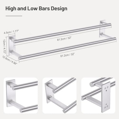 Double Towel Bar Brushed Nickel 32 Inch Wall-Mounted Stainless Steel Towel Rack