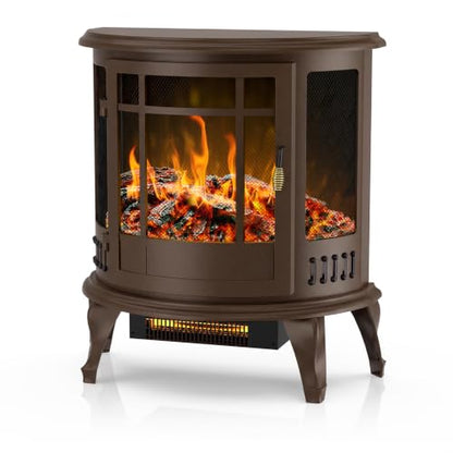 Electric Fireplace Stove with 3D Flame Effect and Walnut Finish - 22.8 Inch