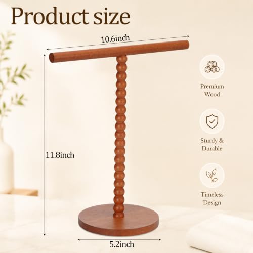 Rustic Wood Hand Towel Holder T-Shape Waterproof Countertop Towel Rack