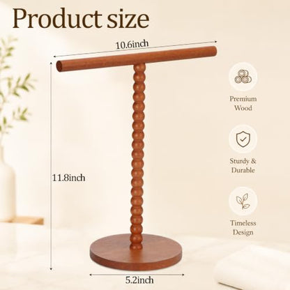 Rustic Wood Hand Towel Holder T-Shape Waterproof Countertop Towel Rack