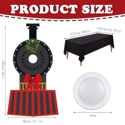 Christmas Train Decoration Set with Cardboard Locomotive, Lights & Table Runner