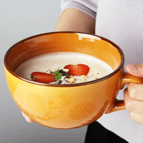 Orange Ceramic Soup Mug with Handle - 24 Ounce XXL Coffee Tea Cereal Bowl