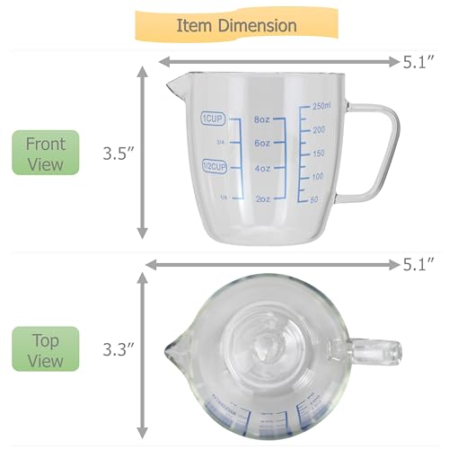 EIKS 9oz/250ml Glass Measuring Cups Coffee Milk Frothing Pitcher for for Espresso Cappuccino Latte Maker in Kitchen Restaurant