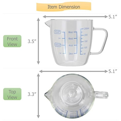 EIKS 9oz/250ml Glass Measuring Cups Coffee Milk Frothing Pitcher for for Espresso Cappuccino Latte Maker in Kitchen Restaurant