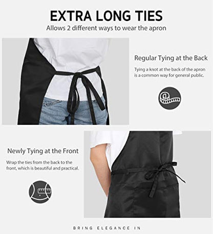 Syntus 2 Pack Adjustable Bib Apron Thicker Waterdrop Resistant with 2 Pockets Cooking Kitchen Aprons for Women Men Chef, Pinstripe Black White