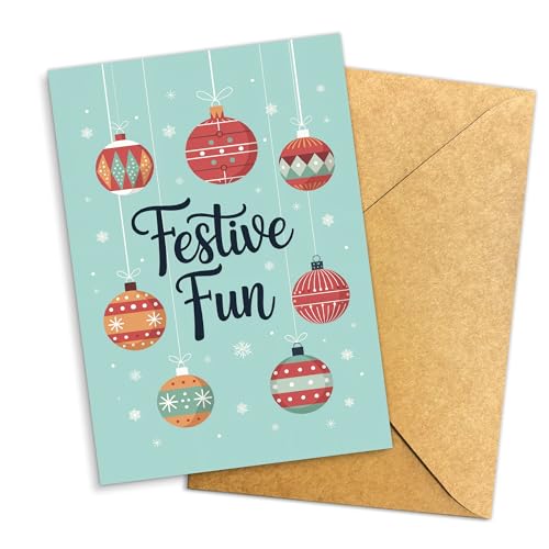 Festive Christmas Card with Colorful Ornaments and Snowflakes - Holiday Greeting Card for Family & Friends