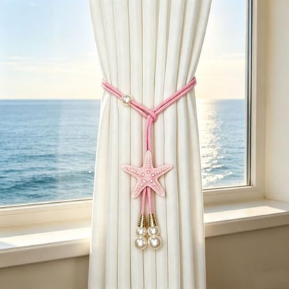 Pink Starfish Shell Curtain Tiebacks - Ocean Style Decorative Buckle Set