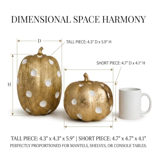 Gold Pumpkin Decor Set - Polka Dot Resin Fall Decorations, 2 Pieces