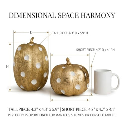 Gold Pumpkin Decor Set - Polka Dot Resin Fall Decorations, 2 Pieces