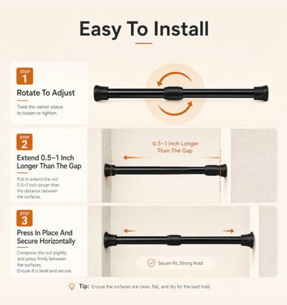 Mini Tension Rod 7-10 Inch for Window, Closet & Home Decor - Black & White
