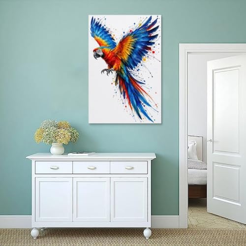 Macaw Parrot Wall Art Poster Tropical Aviary Canvas 36x24 Inch - Unframed