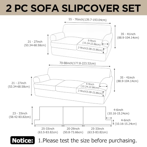 7 Pcs T Cushion Sofa Slip Covers Set - Ivory White, Fits 2 & 3 Seat Couch