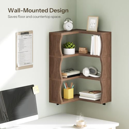 Wall Mounted Corner Floating Shelves Set of 4 - Walnut Finish