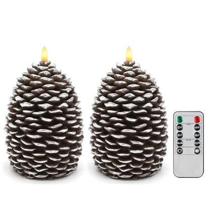Silver Large Pine Cone Candles Battery Operated Flameless Flickering with Remote