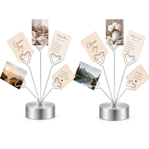 Silver Heart Shaped Photo Tree Holder Set - 2 Pieces, Tabletop Display