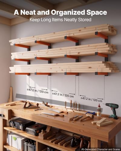 VEVOR 3‑Tier Foldable Lumber Rack 4 Pack Heavy-Duty Wall Storage Shelves