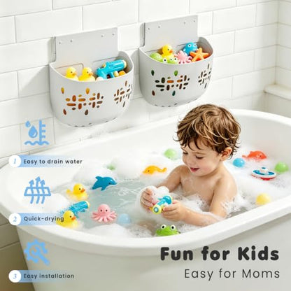Silicone Bath Toy Storage with Suction Cup & Adhesive Hook - Deep Open Design